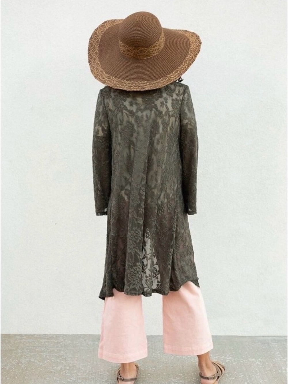 Joyfolie Sheer Lace Xiomara Duster - Olive Green